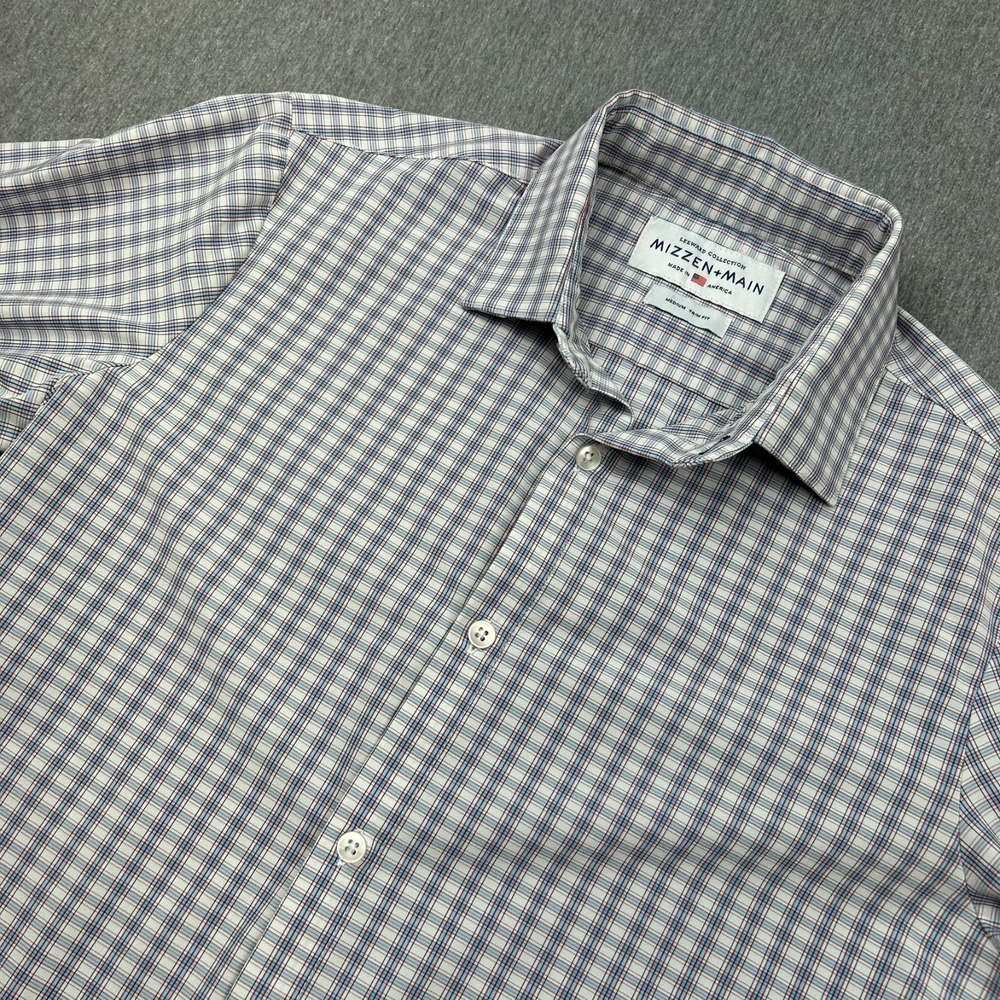Mizzen + Main Leeward Trim Fit Button Up Long Sleeve Shirt Mens Medium‎ Blue Red